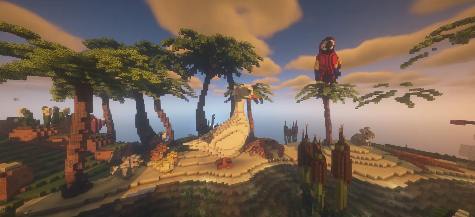 The giant duck and parrot statues on the Gens map